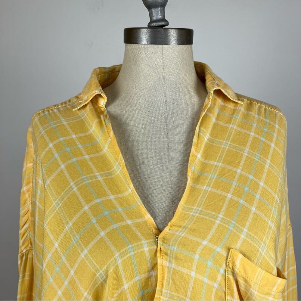 Anthropologie Holding Horses Yellow Checkered V Neck Top - Picture 3 of 7